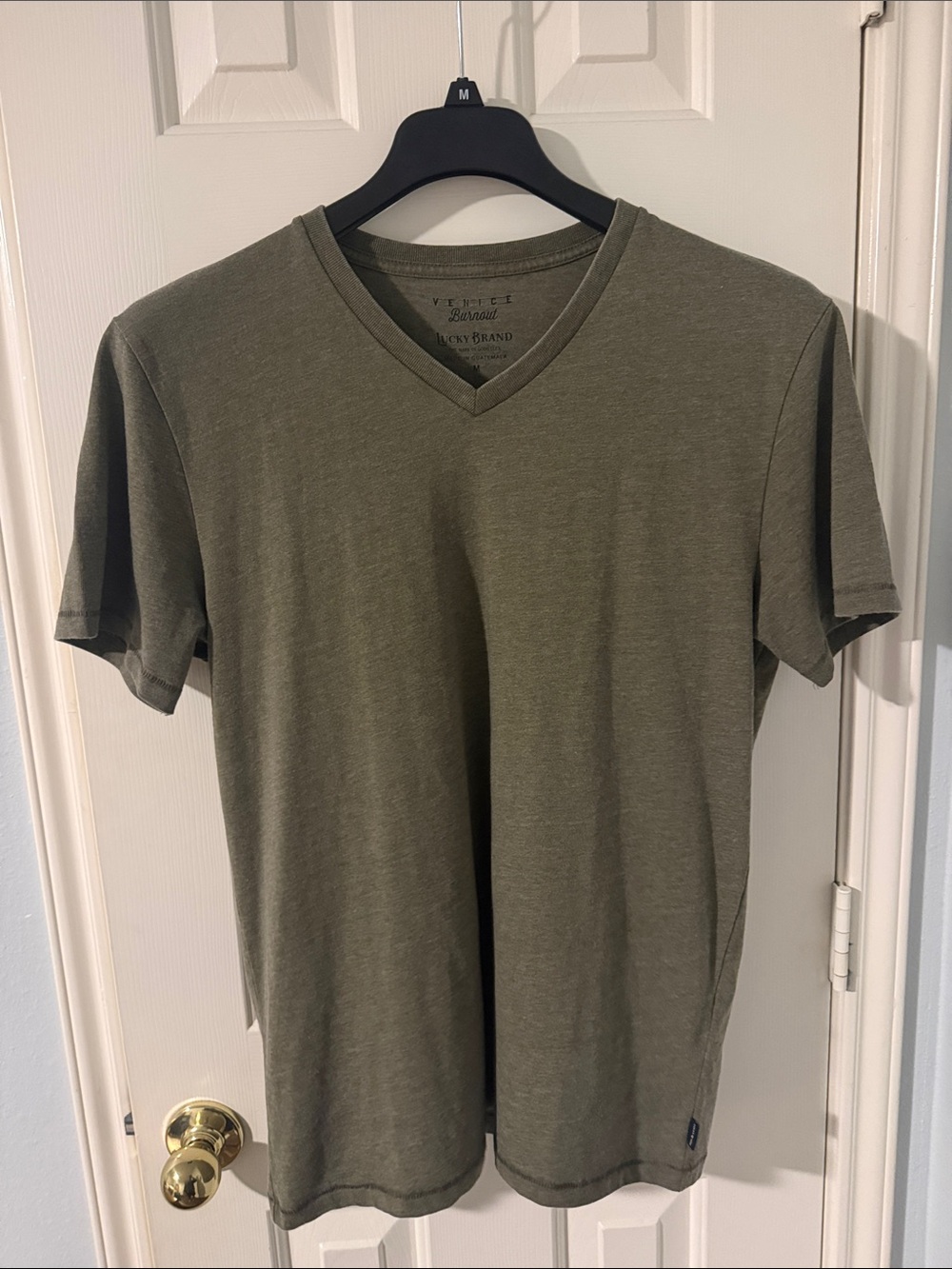 Lucky Brand Venice Burnout Men's Olive V-Neck Short Sleeve Tee